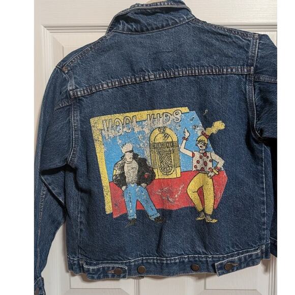 VINTAGE kool kids‎ 80s theme blue jean denim jacket sz S Mariner's Club - Picture 10 of 13